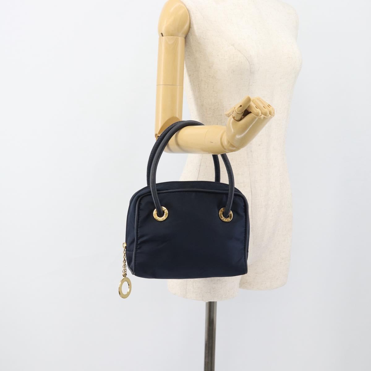 CELINE Circle Hand Bag Nylon Navy Gold Auth 183217