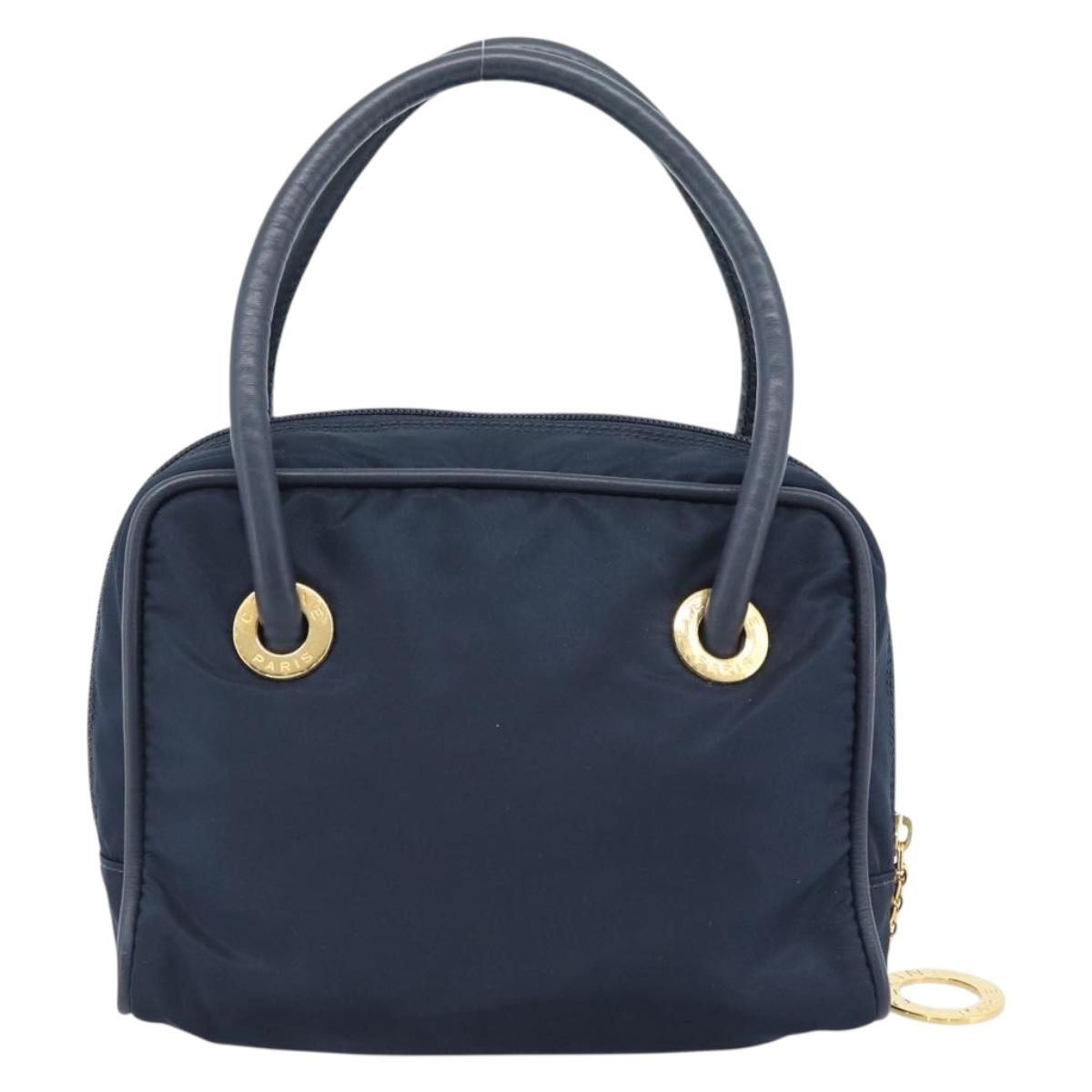 CELINE Circle Hand Bag Nylon Navy Gold Auth 183217