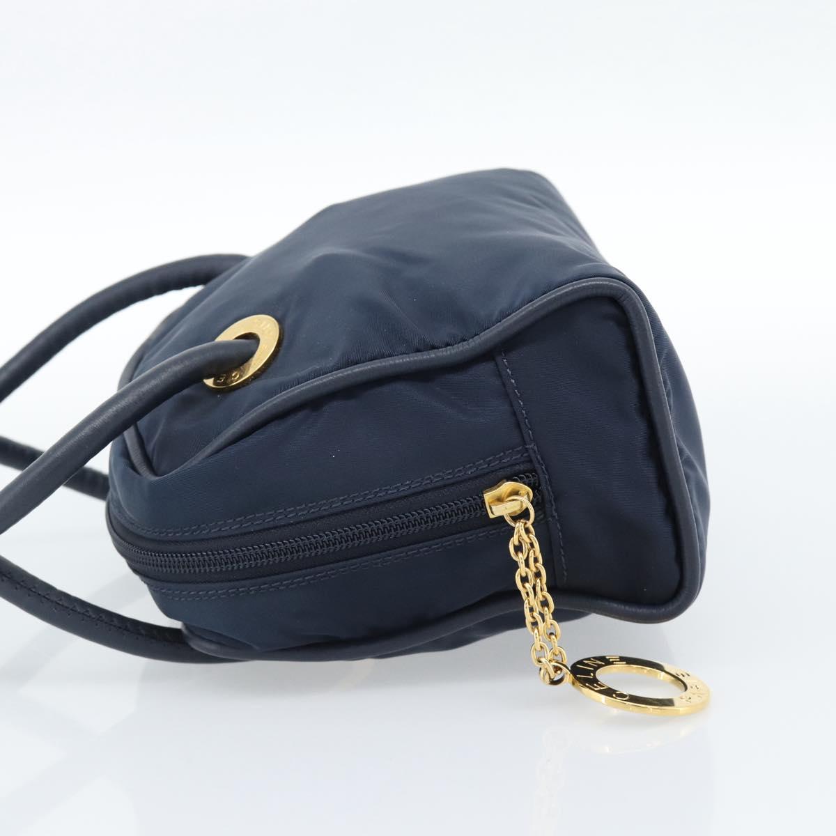 CELINE Circle Hand Bag Nylon Navy Gold Auth 183217