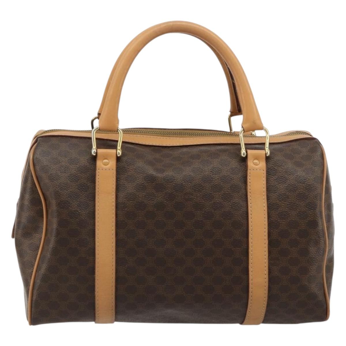 CELINE Macadam Canvas Hand Bag PVC Leather Brown Gold Auth 183222A