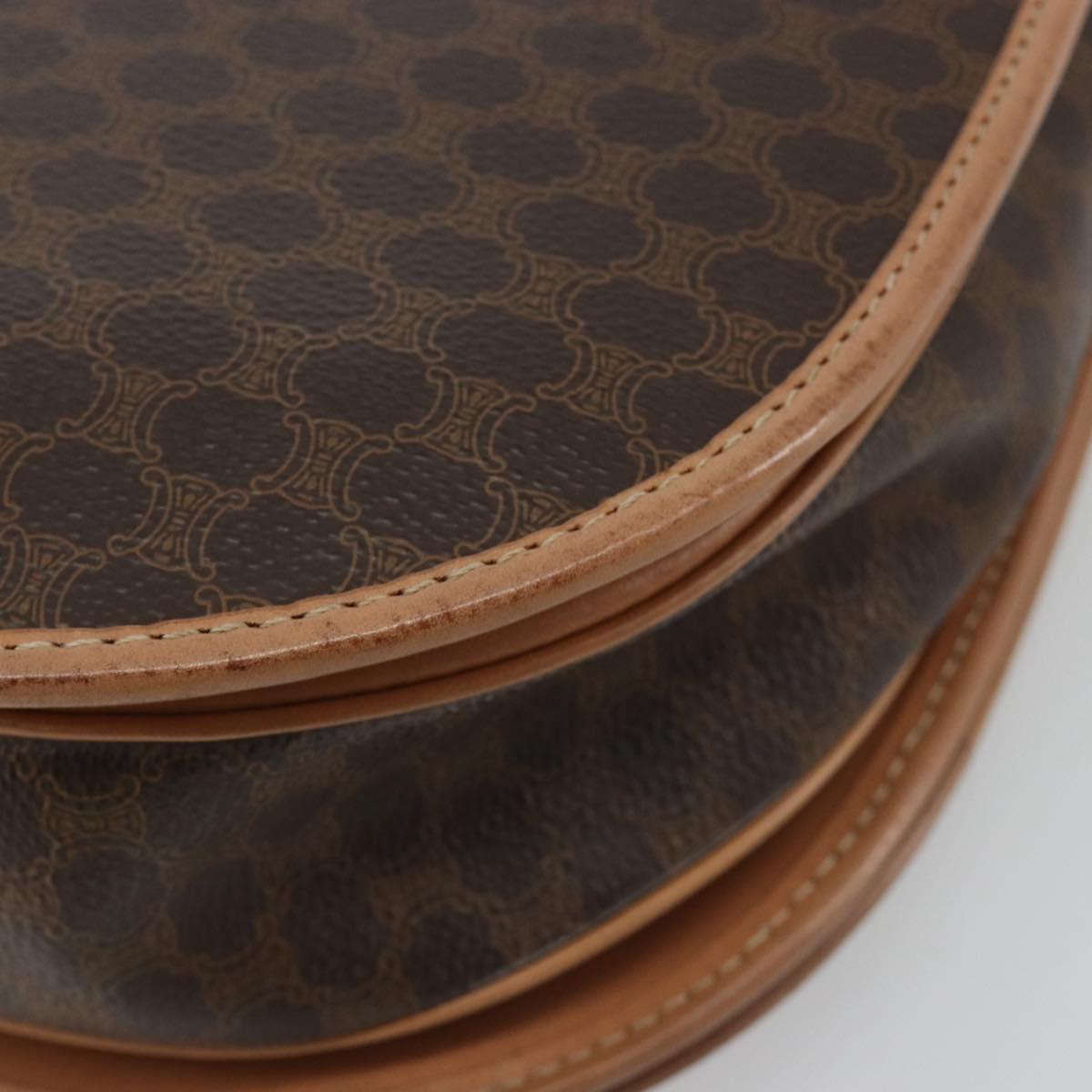CELINE Macadam Canvas Shoulder Bag PVC Leather Brown Gold Auth 183224A