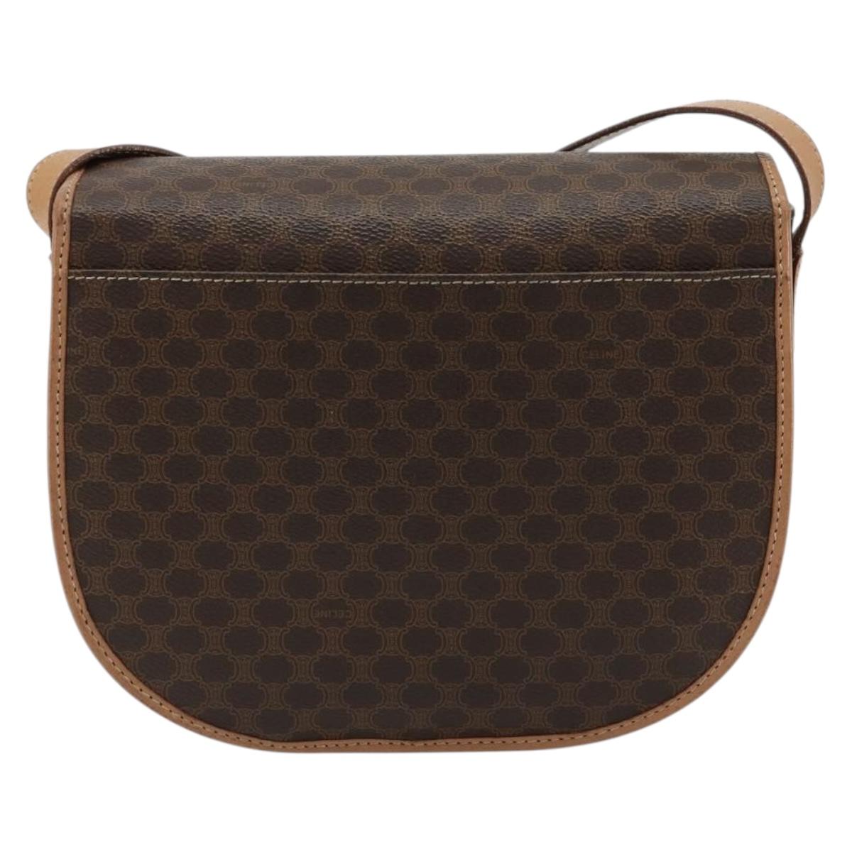 CELINE Macadam Canvas Shoulder Bag PVC Leather Brown Gold Auth 183224A