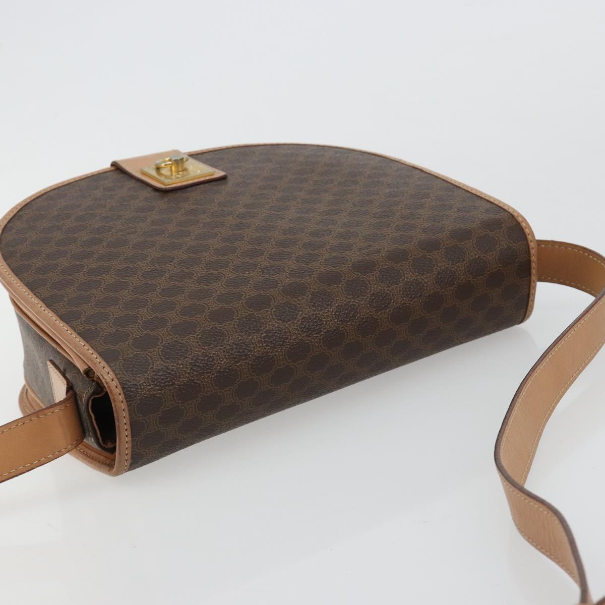 CELINE Macadam Canvas Shoulder Bag PVC Leather Brown Gold Auth 183224A