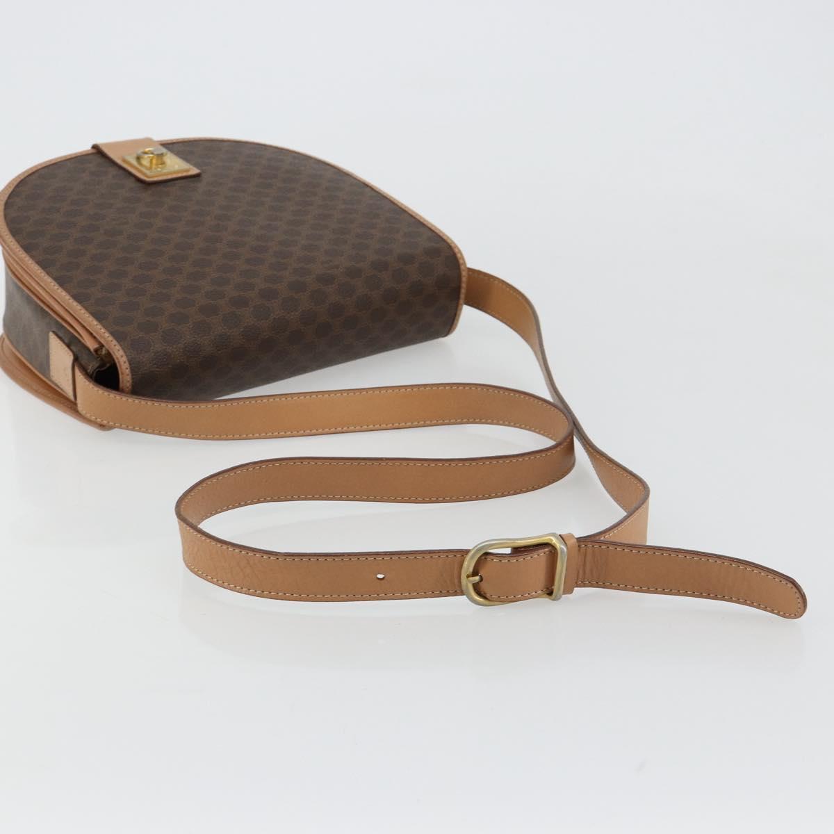 CELINE Macadam Canvas Shoulder Bag PVC Leather Brown Gold Auth 183224A