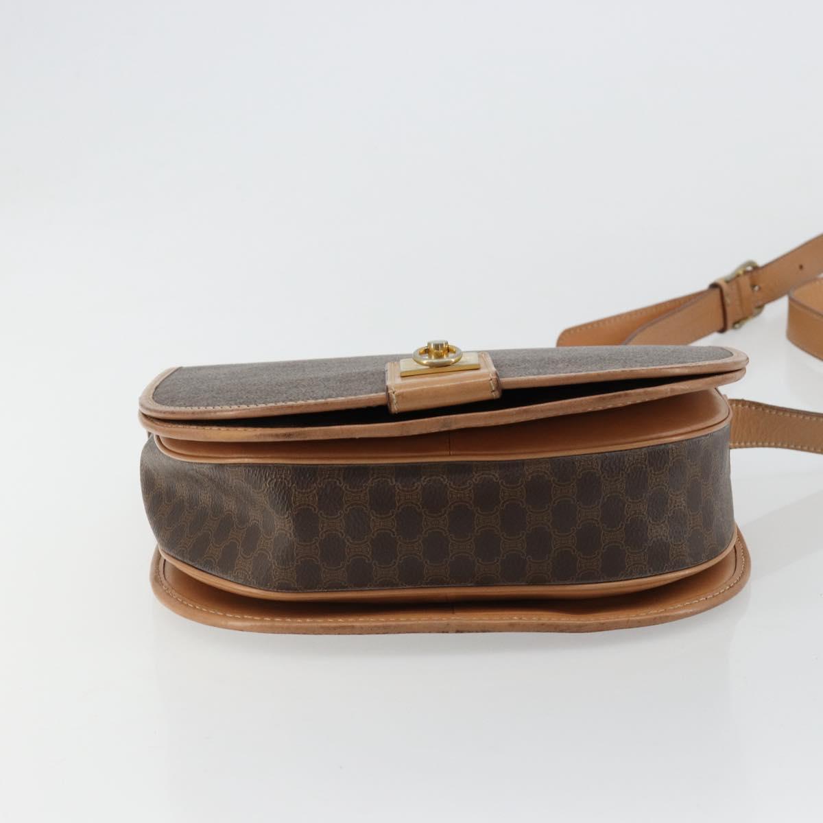 CELINE Macadam Canvas Shoulder Bag PVC Leather Brown Gold Auth 183224A
