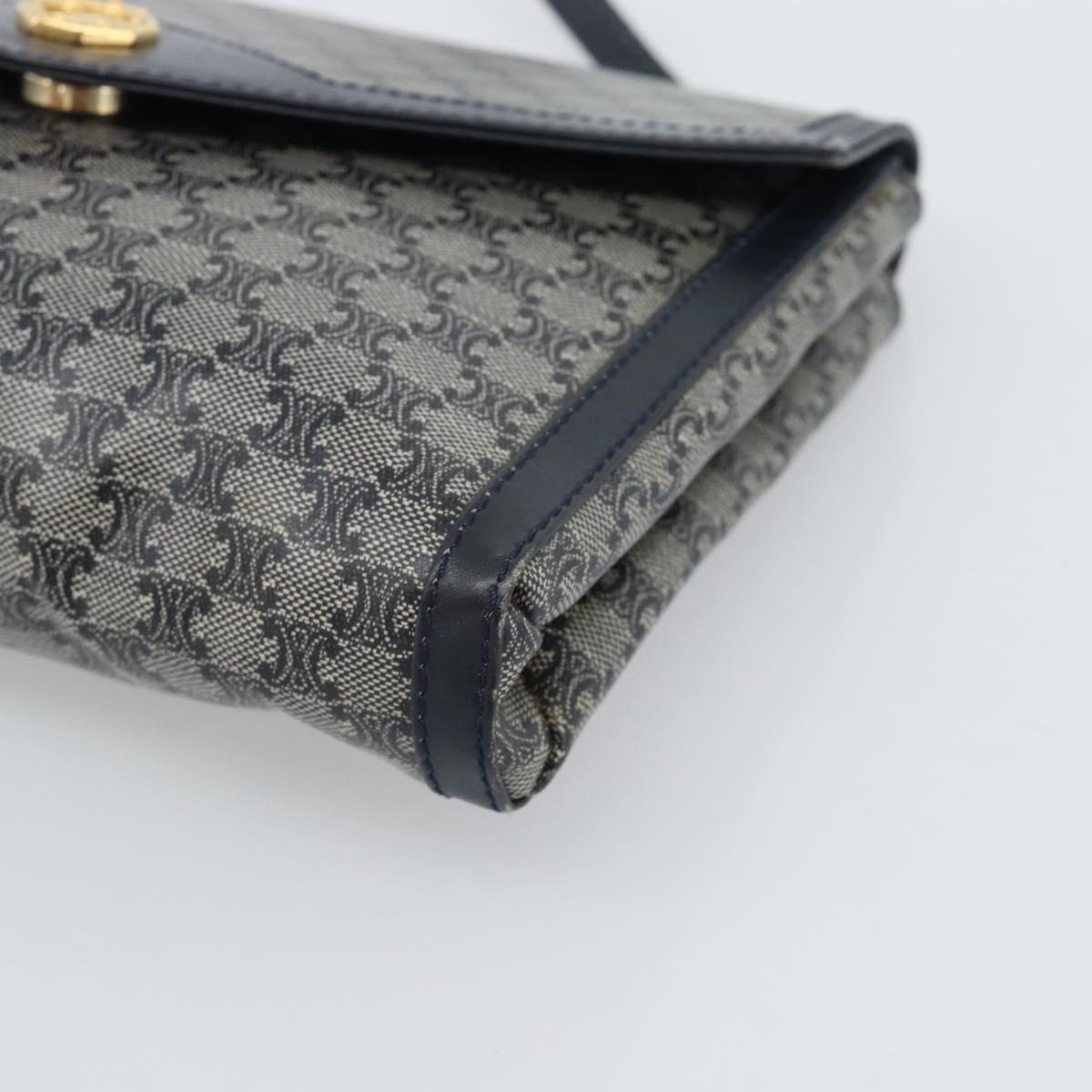 CELINE Macadam Canvas Shoulder Bag PVC Navy Gold Auth 183228A