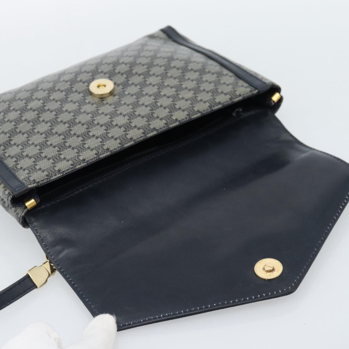 CELINE Macadam Canvas Shoulder Bag PVC Navy Gold Auth 183228A