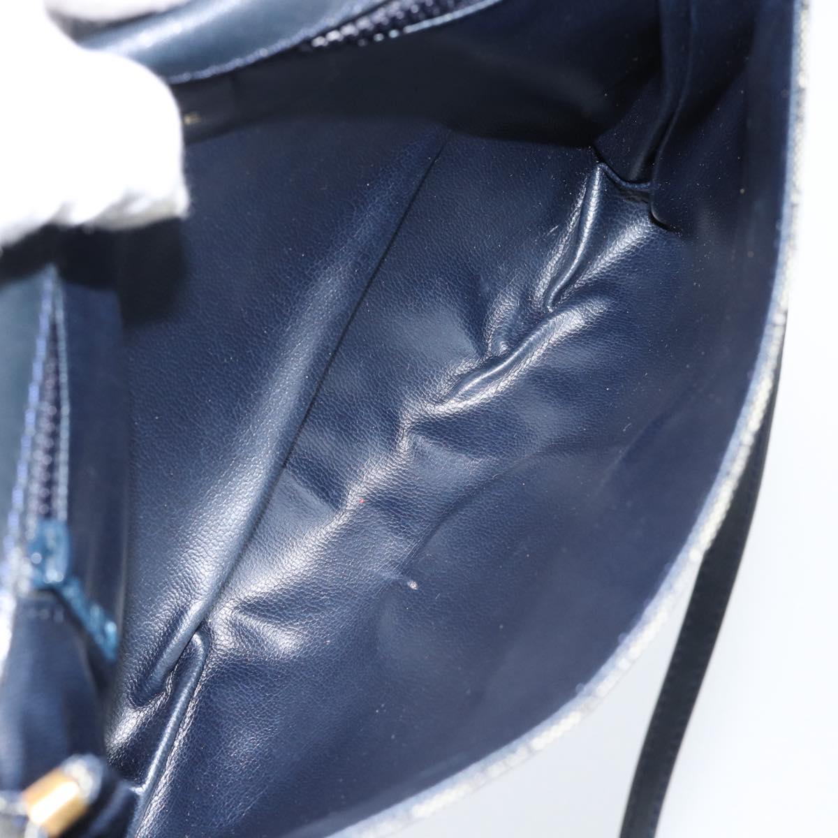 CELINE Macadam Canvas Shoulder Bag PVC Navy Gold Auth 183228A