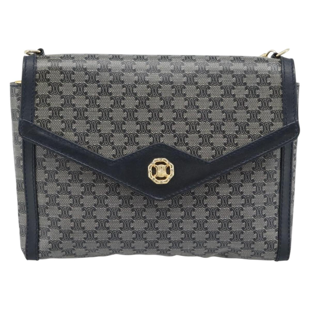 CELINE Macadam Canvas Shoulder Bag PVC Navy Gold Auth 183228A