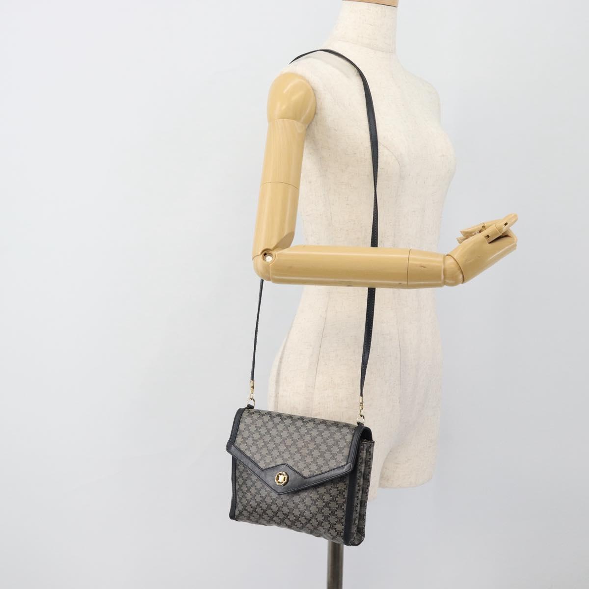 CELINE Macadam Canvas Shoulder Bag PVC Navy Gold Auth 183228A