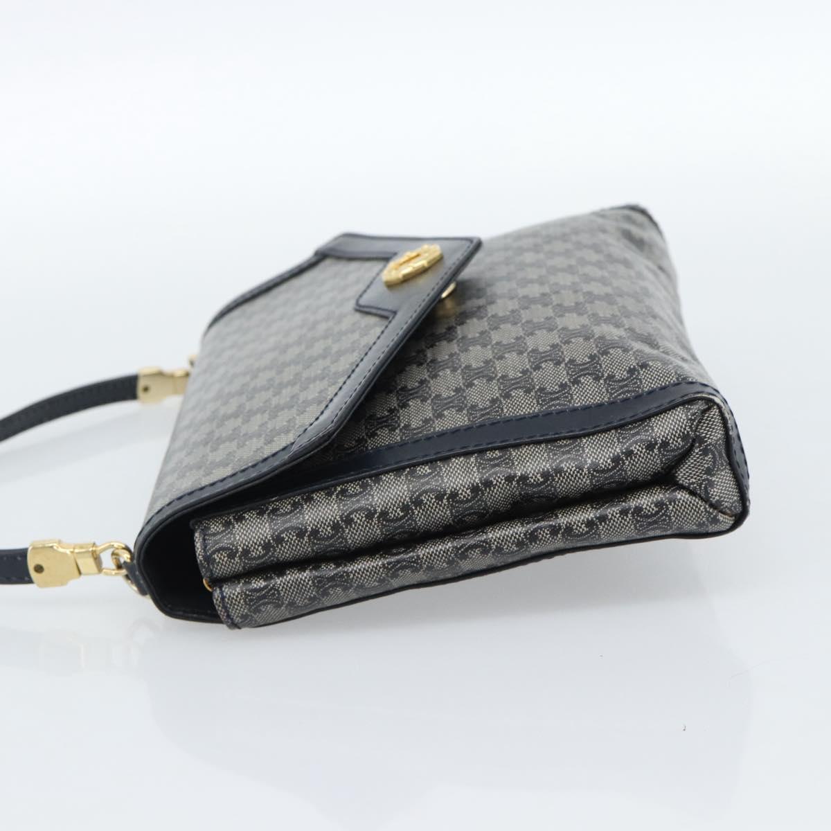 CELINE Macadam Canvas Shoulder Bag PVC Navy Gold Auth 183228A