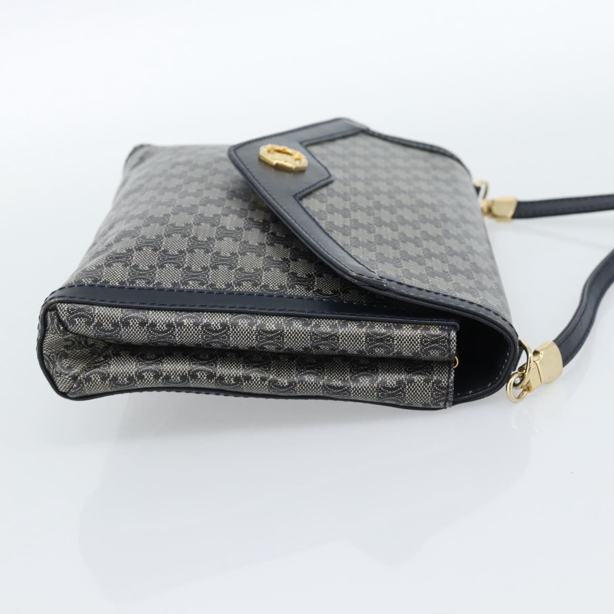 CELINE Macadam Canvas Shoulder Bag PVC Navy Gold Auth 183228A