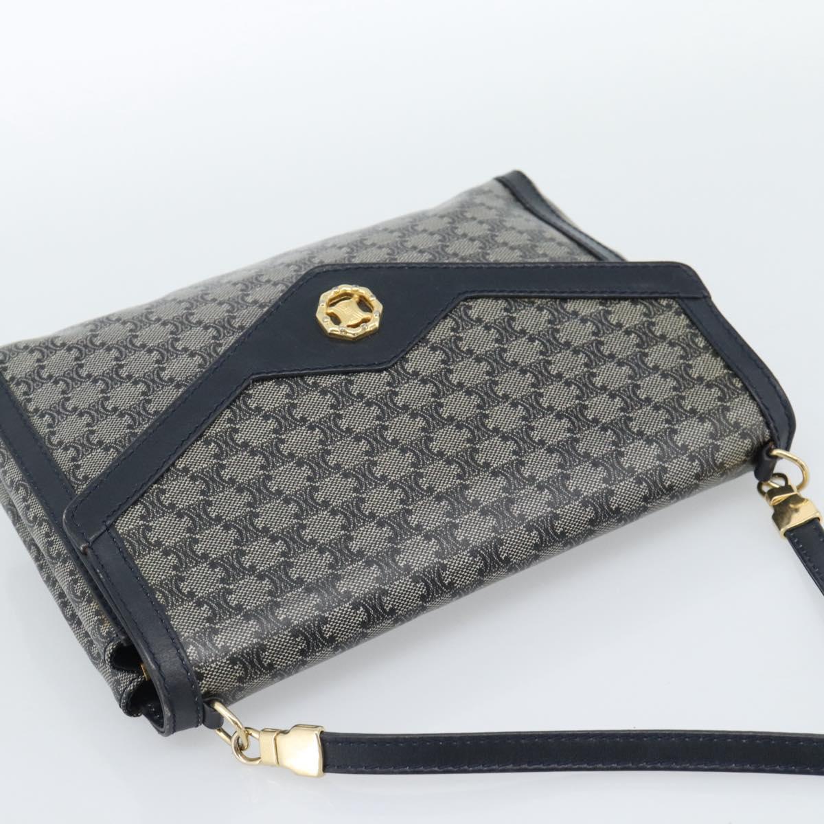 CELINE Macadam Canvas Shoulder Bag PVC Navy Gold Auth 183228A