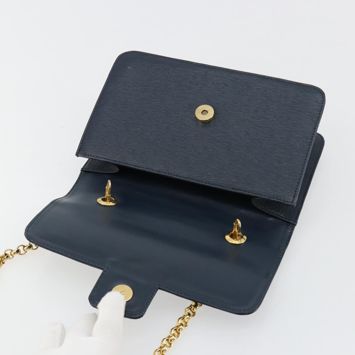Chloe Chain Shoulder Bag Leather Navy Gold Auth 183231A