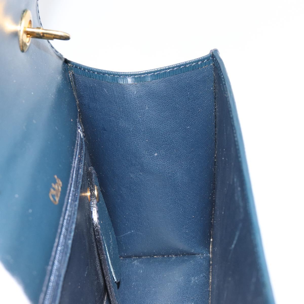 Chloe Chain Shoulder Bag Leather Navy Gold Auth 183231A