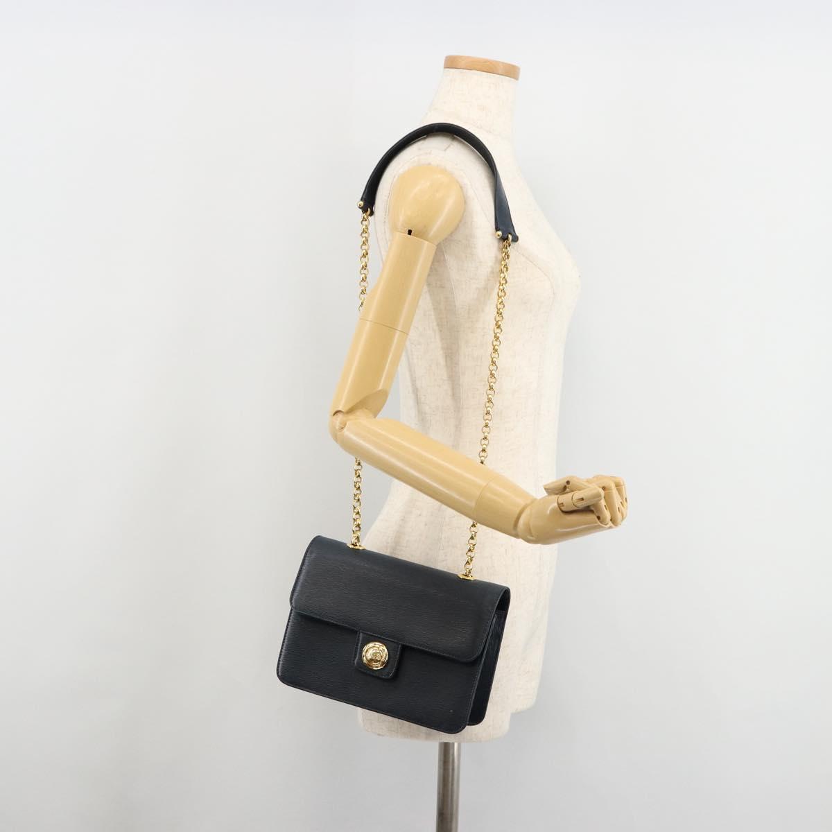Chloe Chain Shoulder Bag Leather Navy Gold Auth 183231A