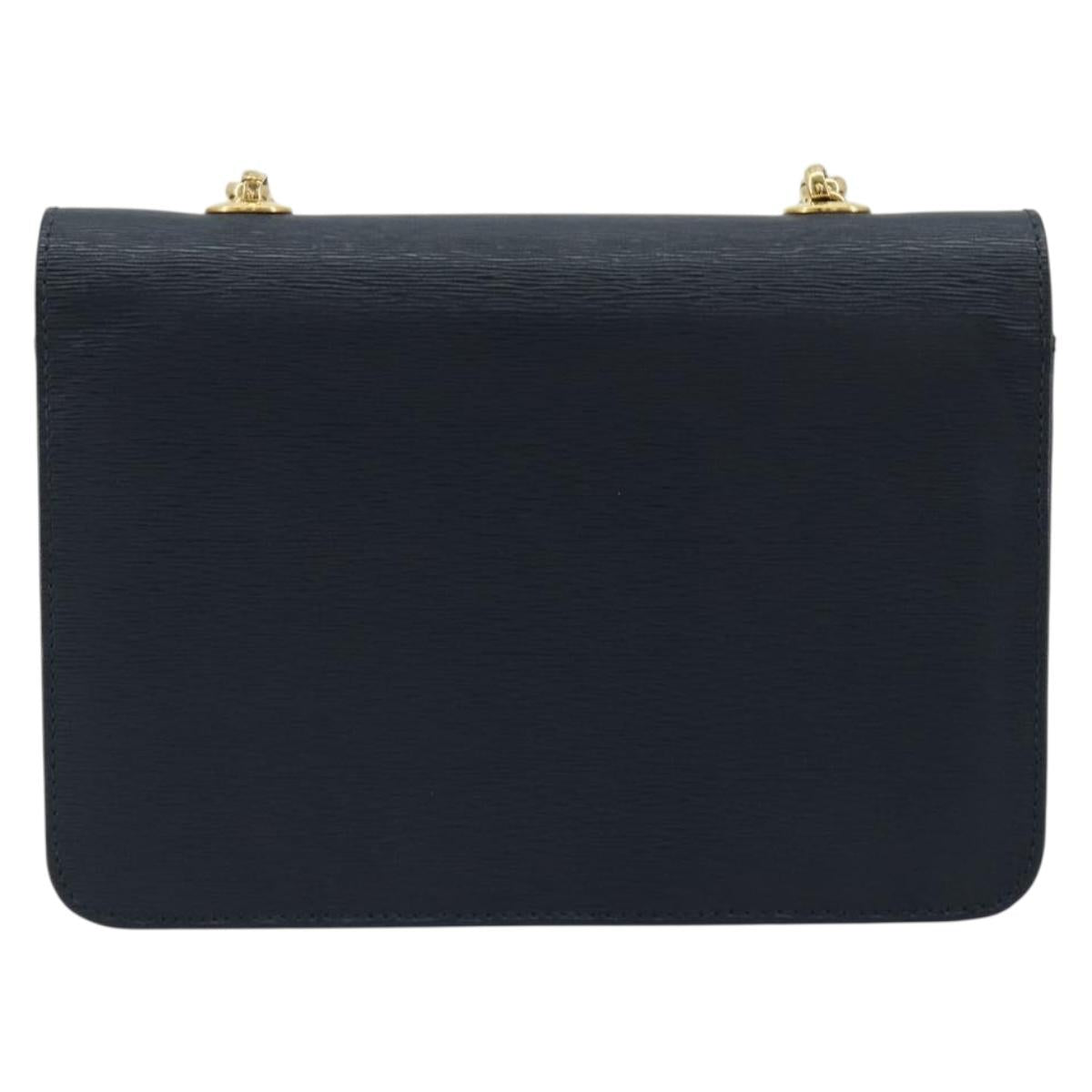 Chloe Chain Shoulder Bag Leather Navy Gold Auth 183231A