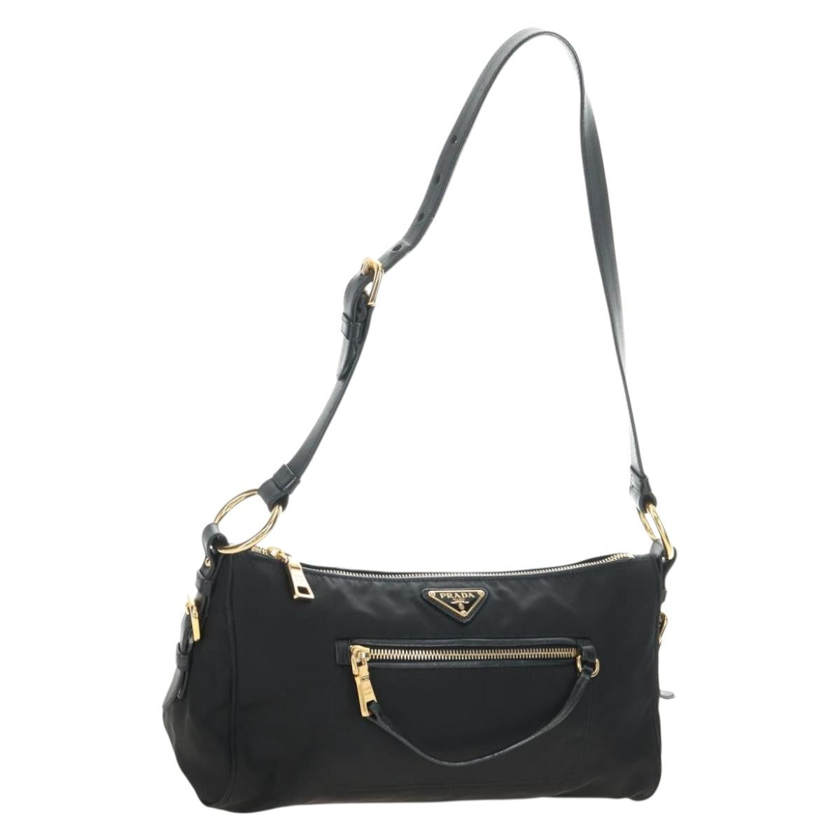 PRADA Shoulder Bag Nylon Black Gold Auth 183232SAV
