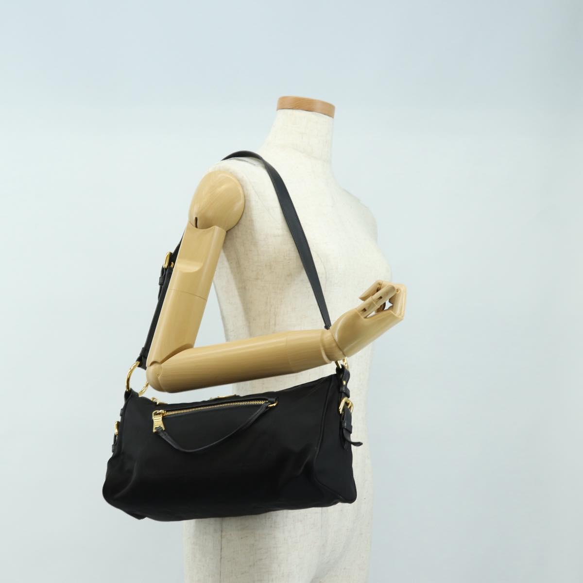PRADA Shoulder Bag Nylon Black Gold Auth 183232SAV