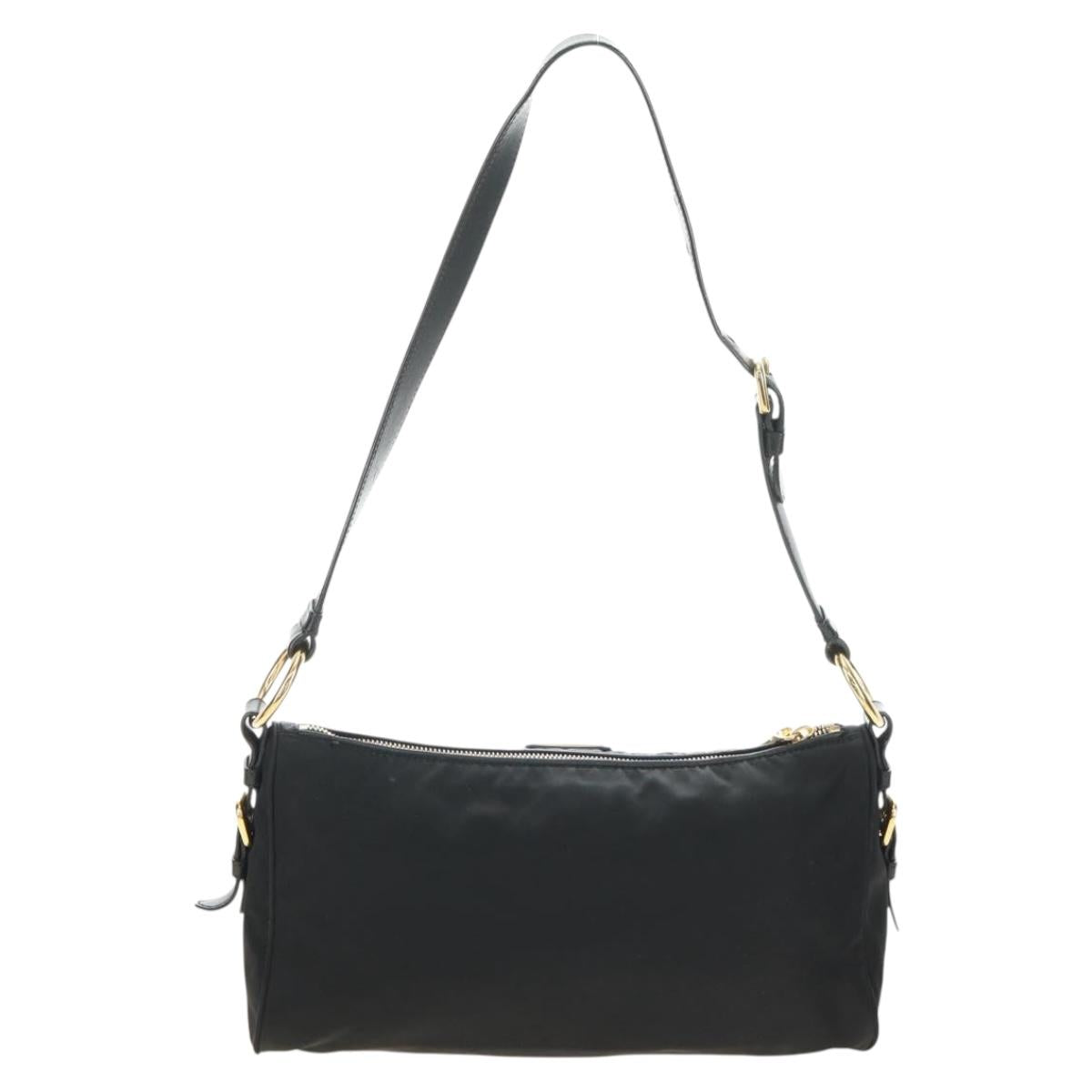 PRADA Shoulder Bag Nylon Black Gold Auth 183232SAV