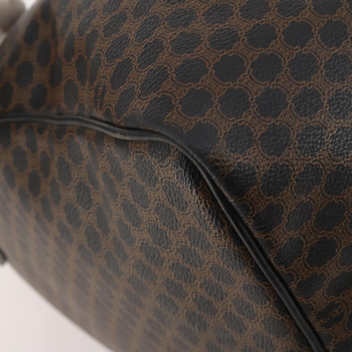 CELINE Macadam Canvas Boston Bag PVC Leather Black Gold Auth 183233