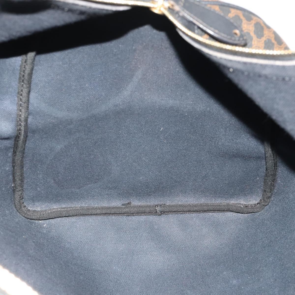 CELINE Macadam Canvas Boston Bag PVC Leather Black Gold Auth 183233