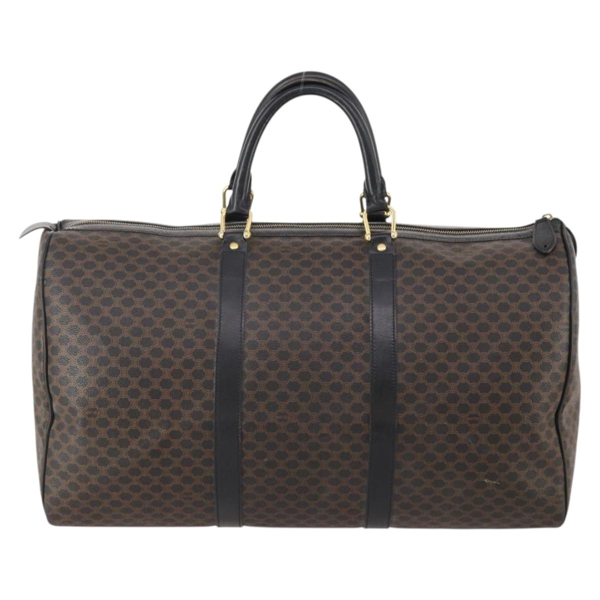 CELINE Macadam Canvas Boston Bag PVC Leather Black Gold Auth 183233