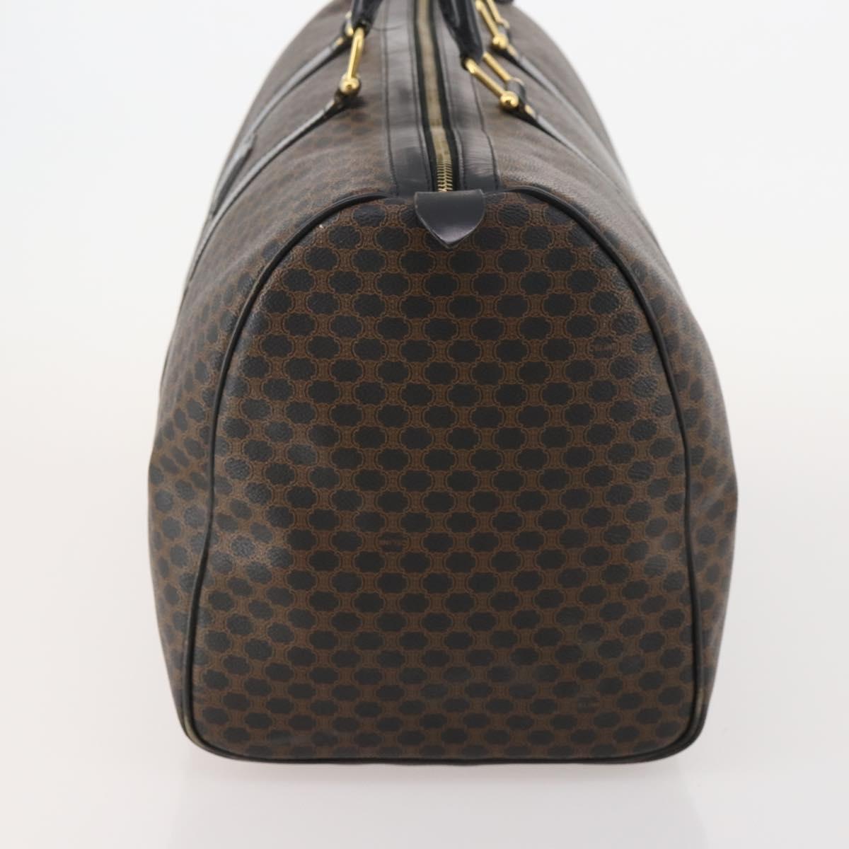 CELINE Macadam Canvas Boston Bag PVC Leather Black Gold Auth 183233