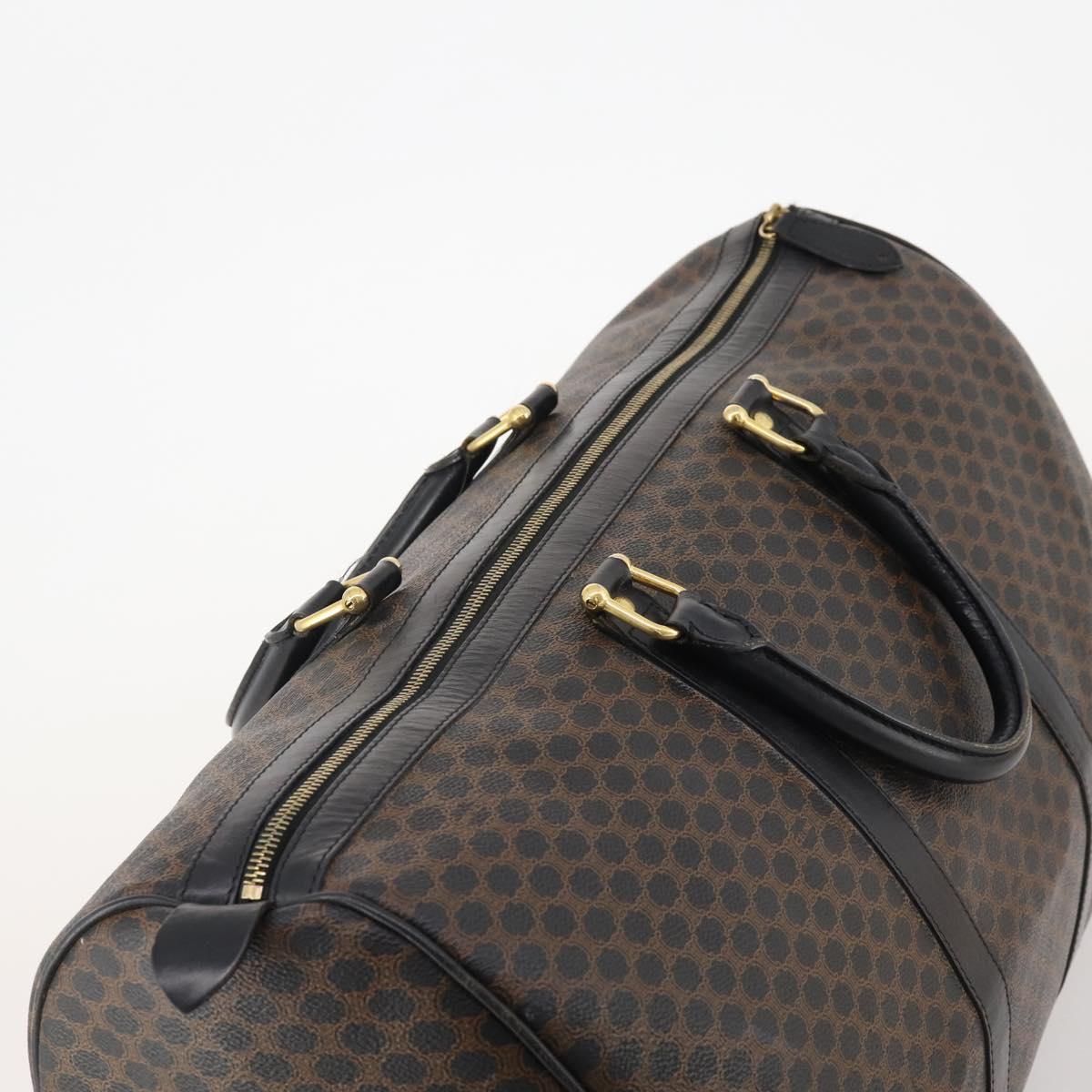 CELINE Macadam Canvas Boston Bag PVC Leather Black Gold Auth 183233