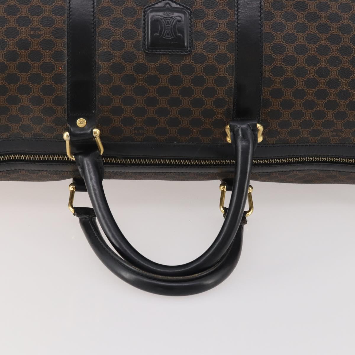 CELINE Macadam Canvas Boston Bag PVC Leather Black Gold Auth 183233