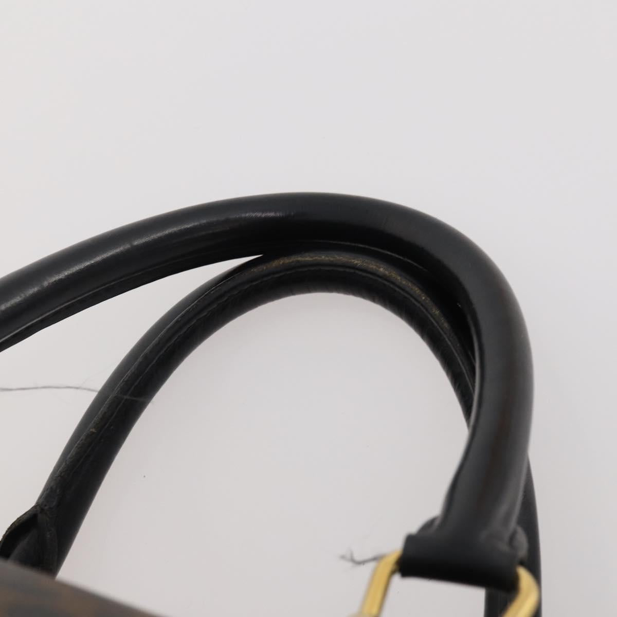 CELINE Macadam Canvas Boston Bag PVC Leather Black Gold Auth 183233