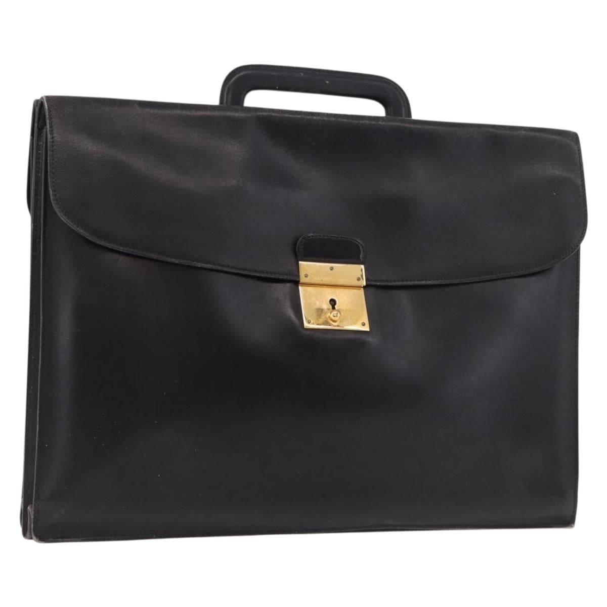 HERMES Kirius Business Bag Leather Black Gold Auth 183240