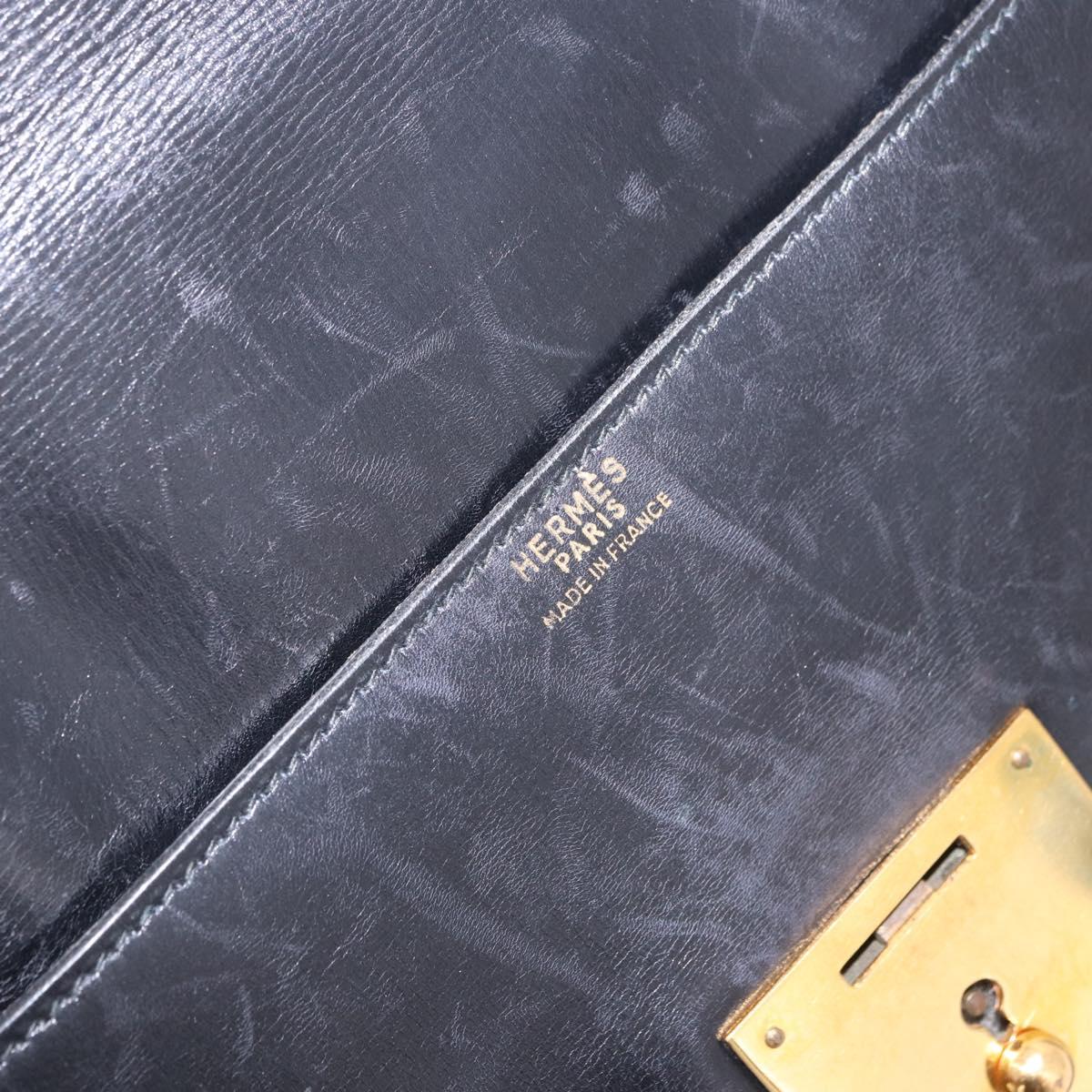 HERMES Kirius Business Bag Leather Black Gold Auth 183240