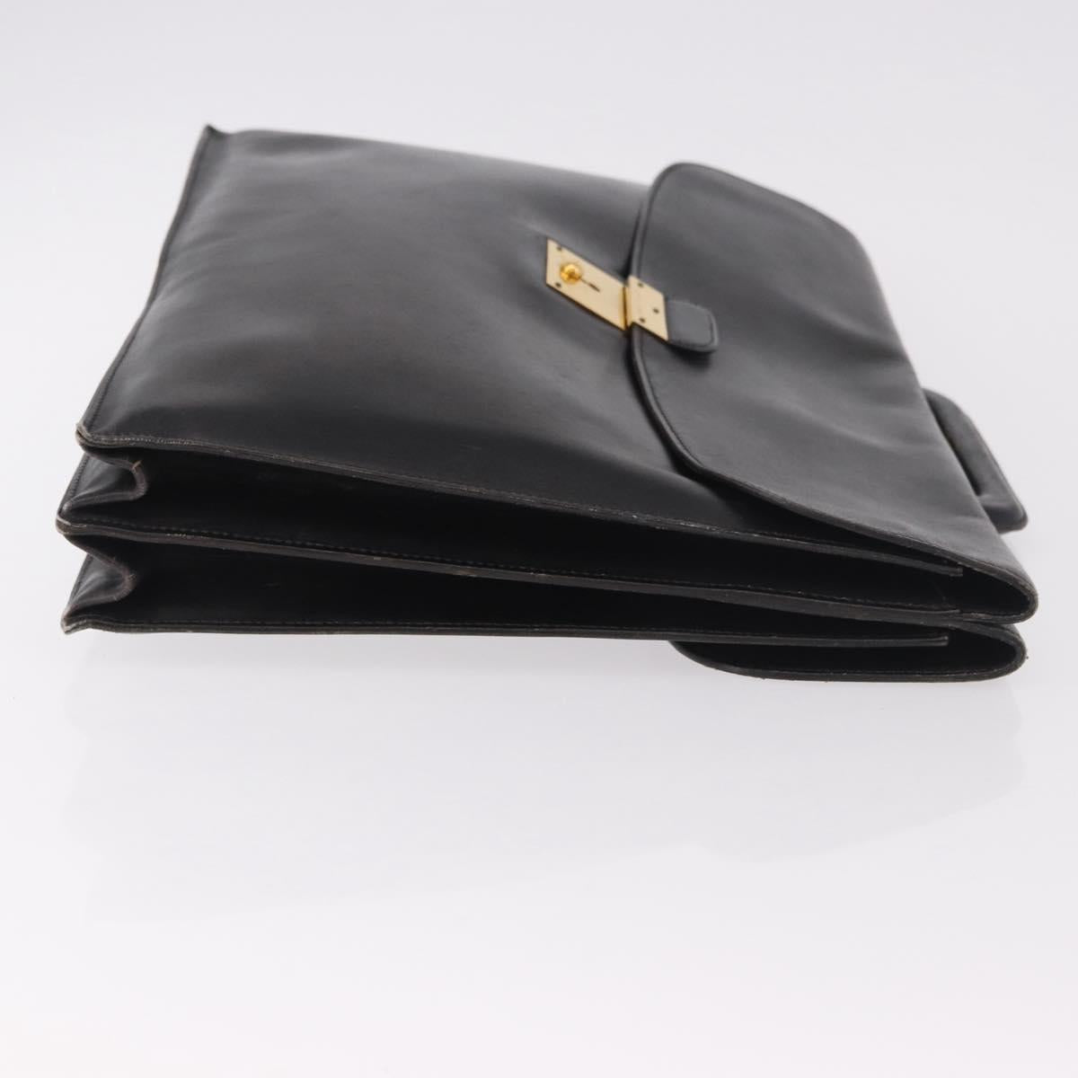 HERMES Kirius Business Bag Leather Black Gold Auth 183240