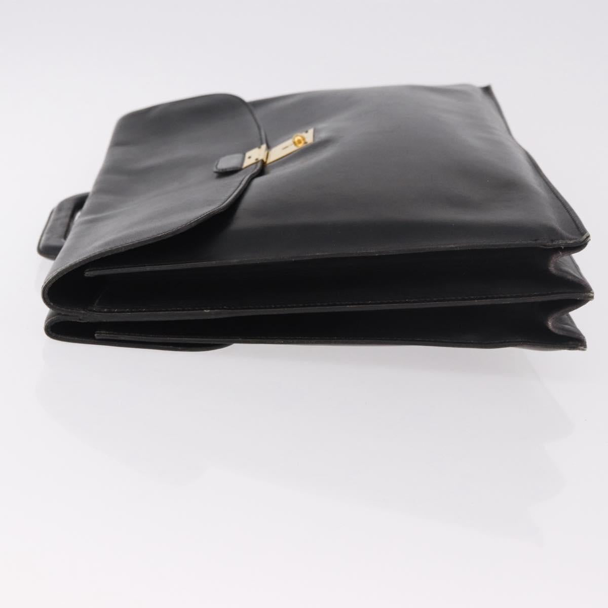 HERMES Kirius Business Bag Leather Black Gold Auth 183240