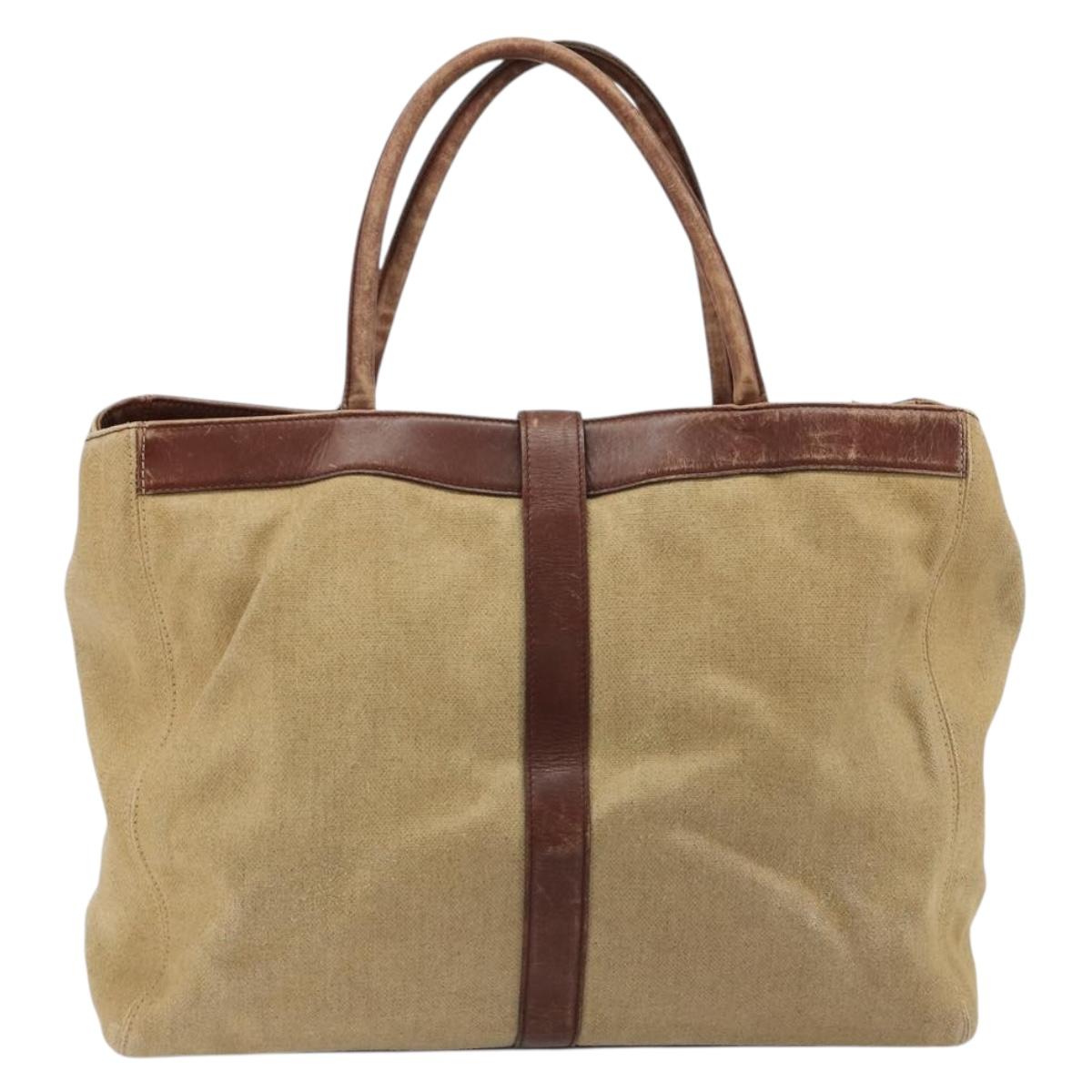 CHANEL Tote Bag Coated Canvas Beige Gold CC Auth 183241