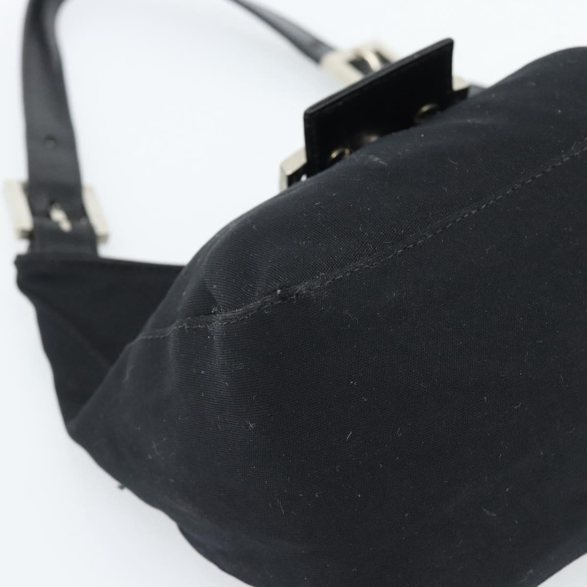 FENDI Mamma Baguette Hand Bag Cotton Jersey Silver Black Auth 183244