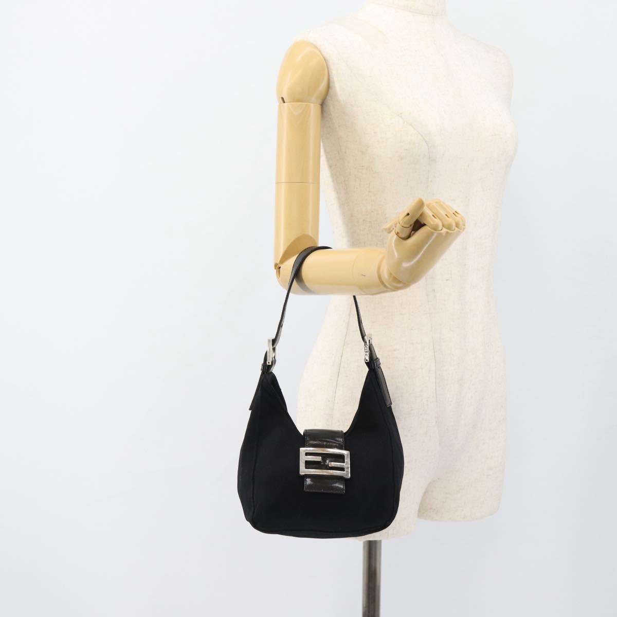 FENDI Mamma Baguette Hand Bag Cotton Jersey Silver Black Auth 183244