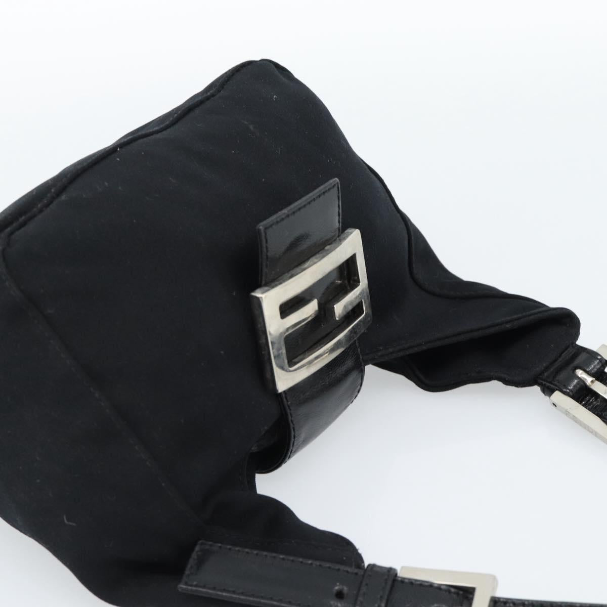 FENDI Mamma Baguette Hand Bag Cotton Jersey Silver Black Auth 183244