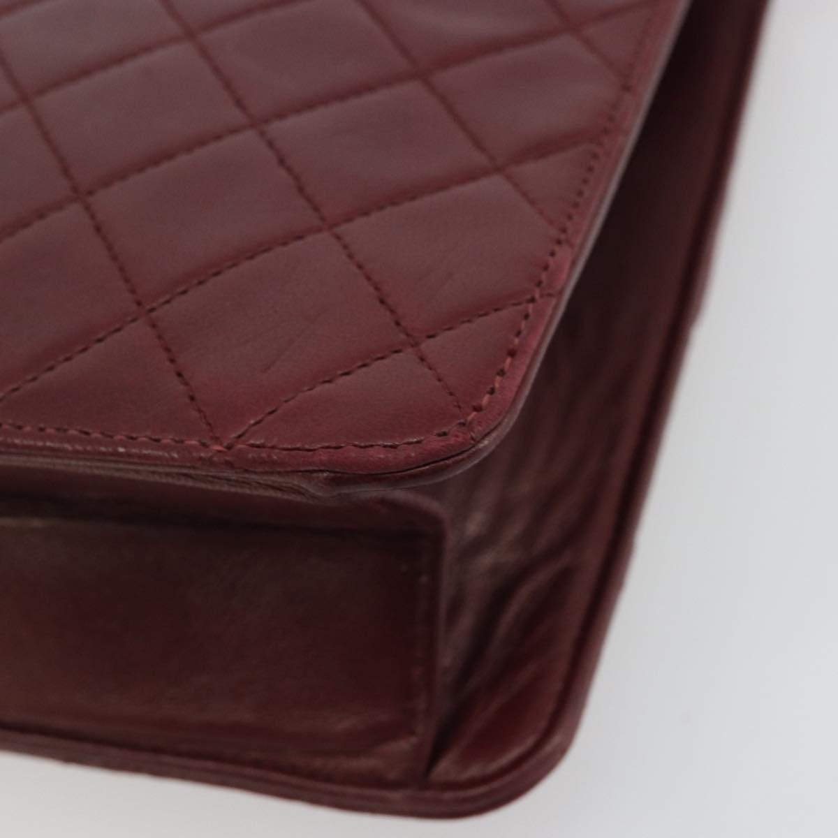 CHANEL Matelasse Chain Shoulder Bag Lamb Skin Bordeaux Gold CC Auth 183248A