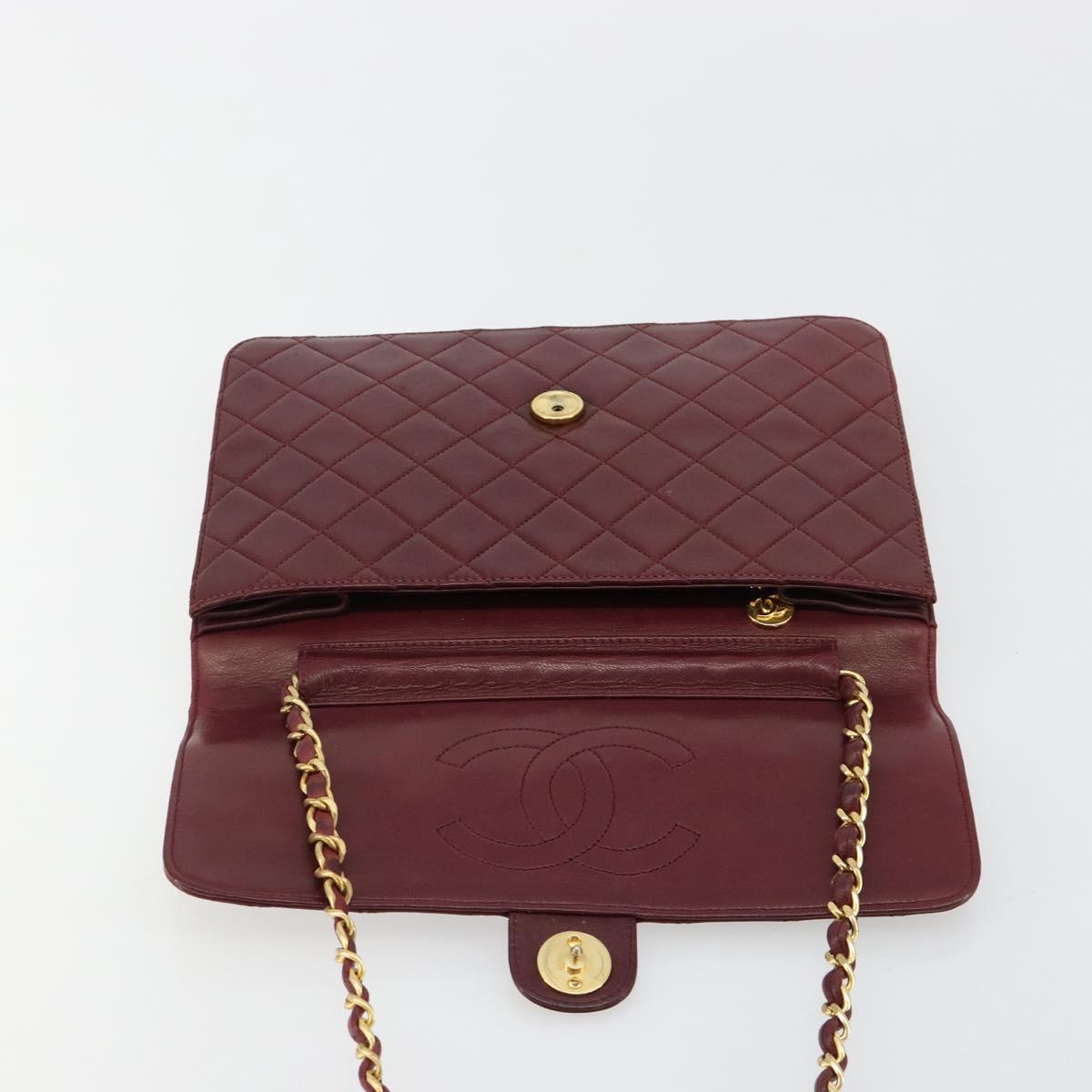 CHANEL Matelasse Chain Shoulder Bag Lamb Skin Bordeaux Gold CC Auth 183248A