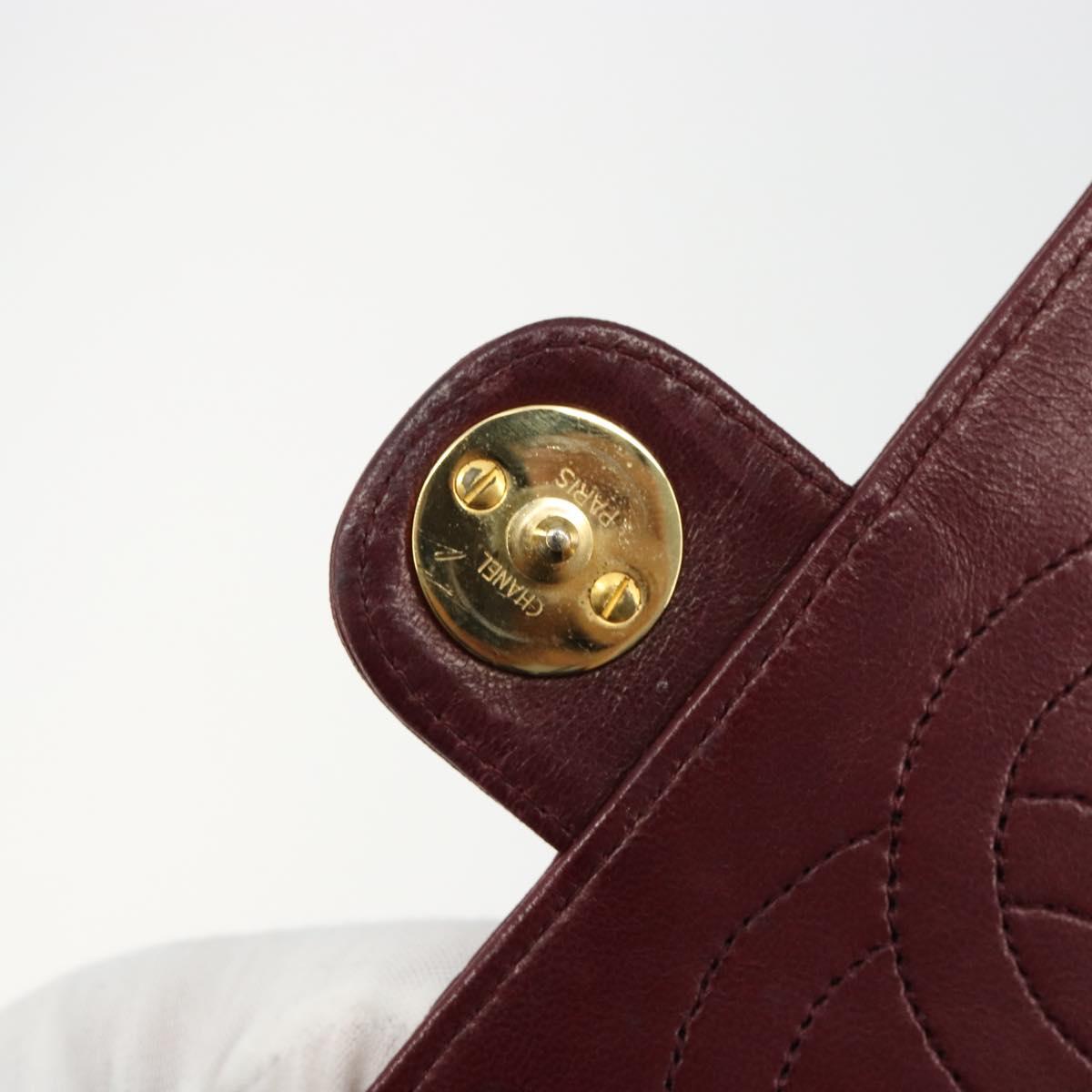 CHANEL Matelasse Chain Shoulder Bag Lamb Skin Bordeaux Gold CC Auth 183248A