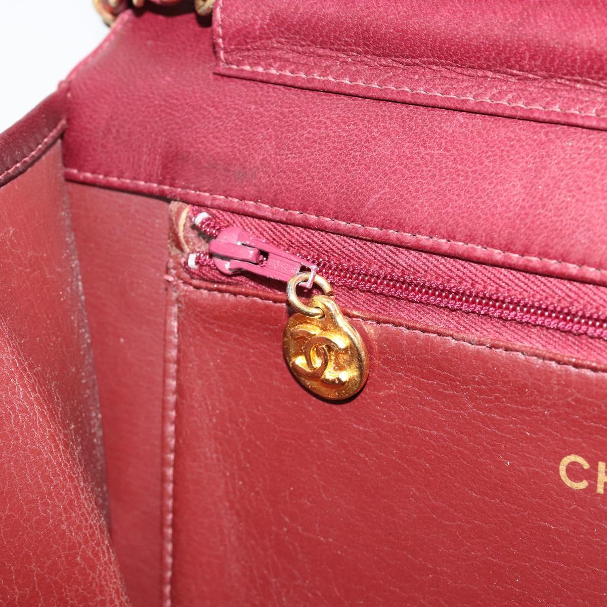 CHANEL Matelasse Chain Shoulder Bag Lamb Skin Bordeaux Gold CC Auth 183248A