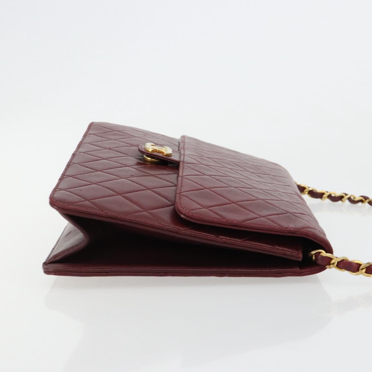 CHANEL Matelasse Chain Shoulder Bag Lamb Skin Bordeaux Gold CC Auth 183248A