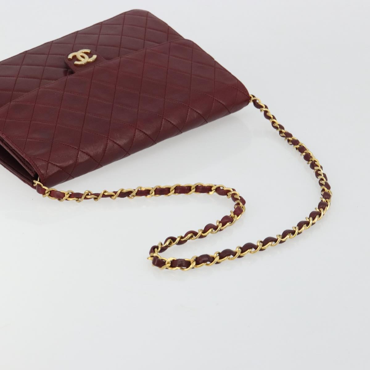 CHANEL Matelasse Chain Shoulder Bag Lamb Skin Bordeaux Gold CC Auth 183248A