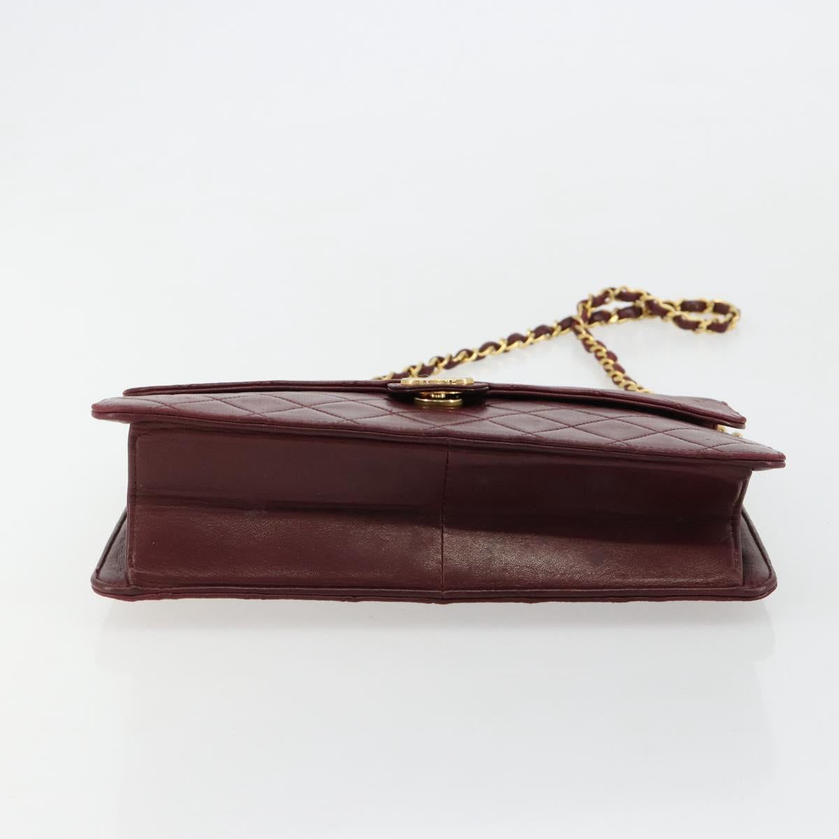 CHANEL Matelasse Chain Shoulder Bag Lamb Skin Bordeaux Gold CC Auth 183248A