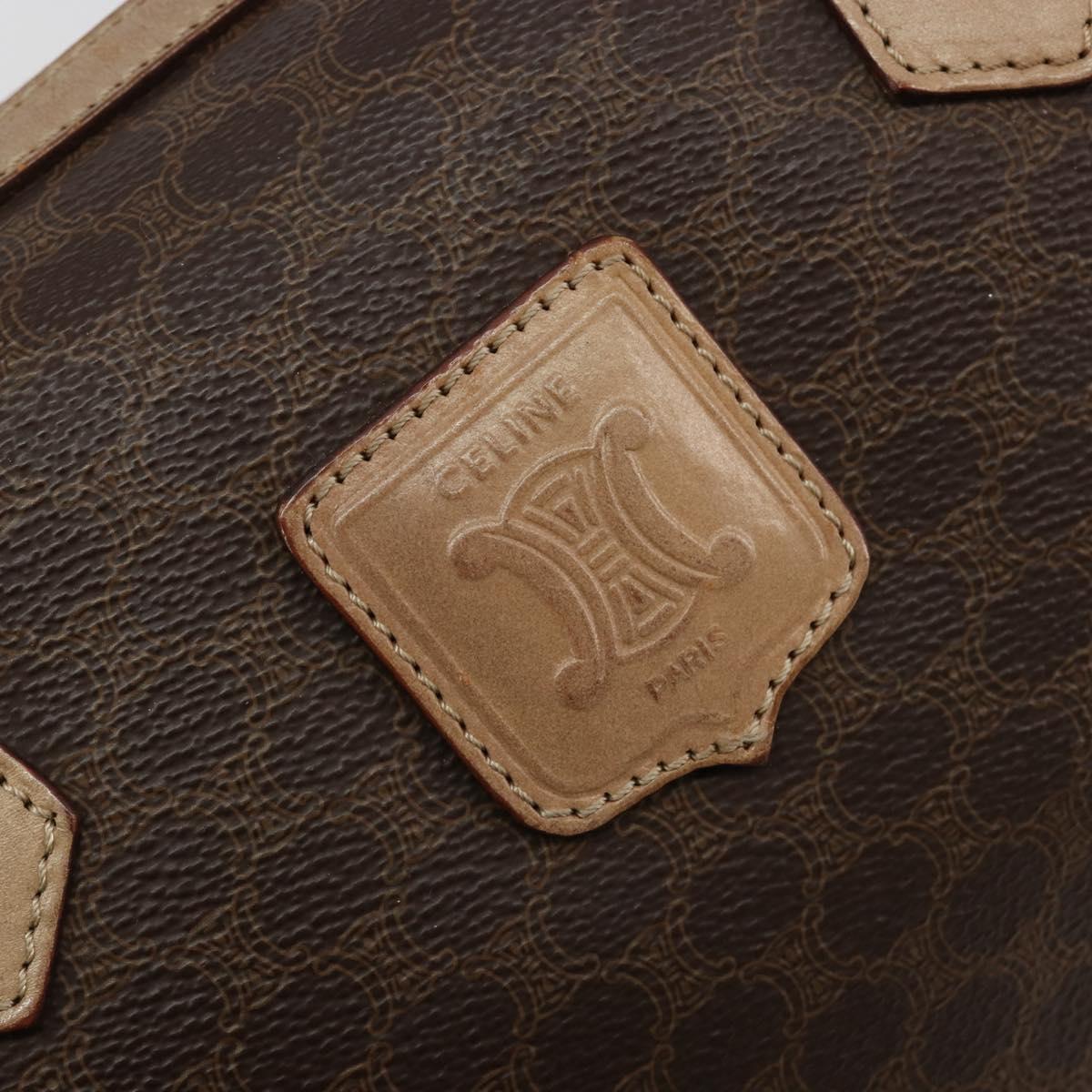 CELINE Macadam Canvas Hand Bag PVC Leather Brown Gold Auth 183253