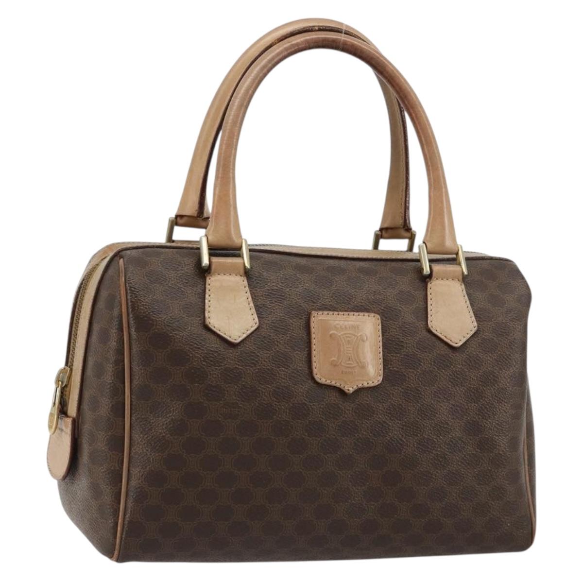 CELINE Macadam Canvas Hand Bag PVC Leather Brown Gold Auth 183253
