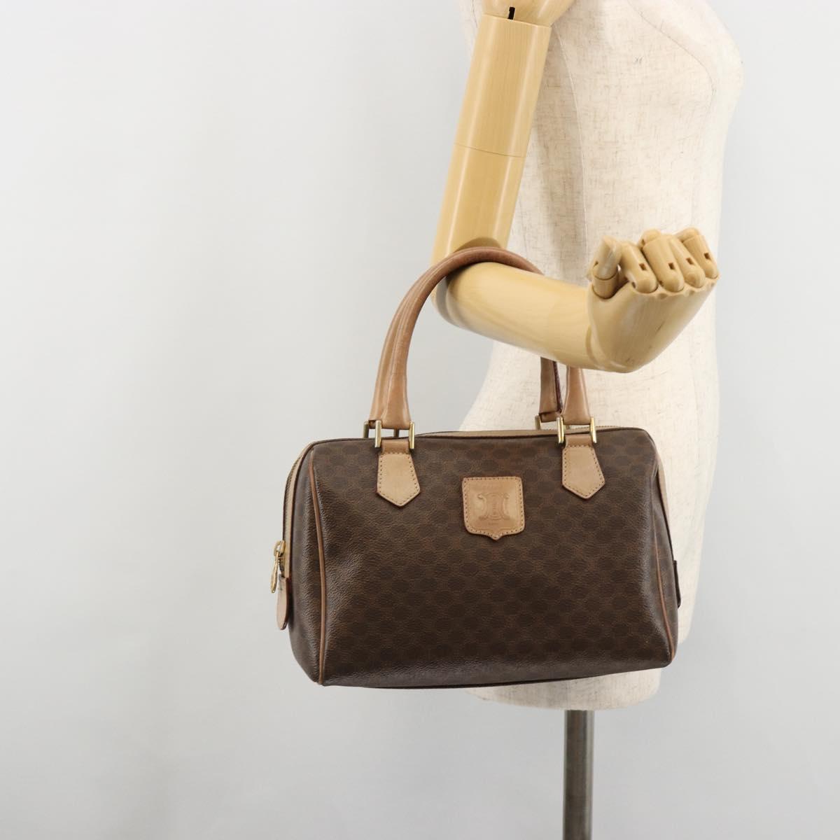 CELINE Macadam Canvas Hand Bag PVC Leather Brown Gold Auth 183253