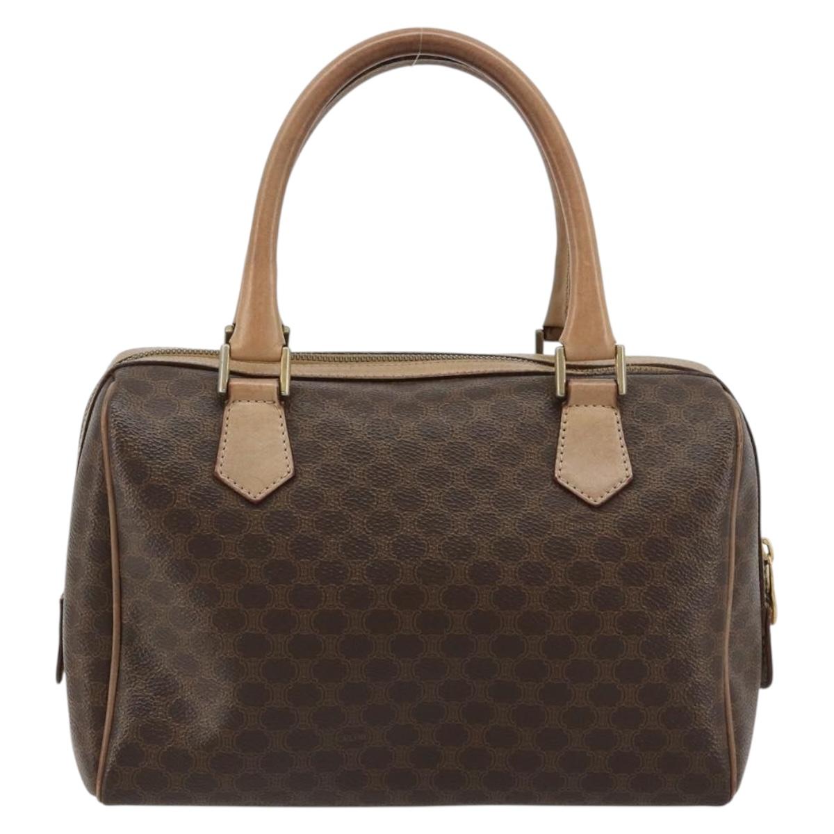 CELINE Macadam Canvas Hand Bag PVC Leather Brown Gold Auth 183253